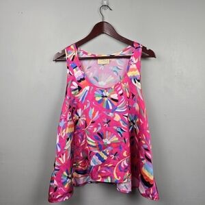 JUDITH MARCH Colorful Sleep Top‎ All Over Bird and Floral Print Pink Womens Sz L